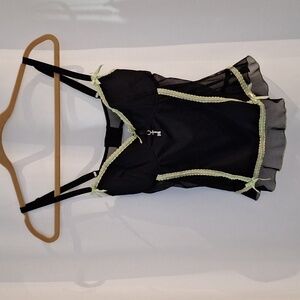 Penthouse Lingerie Black With Green Lace Detail Top
